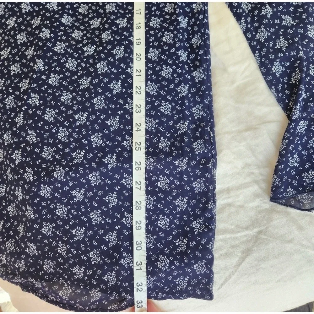 NWT Line + Dot Navy Blue Floral Flowy Chiffon Mini Dress with Mock Neck Size M